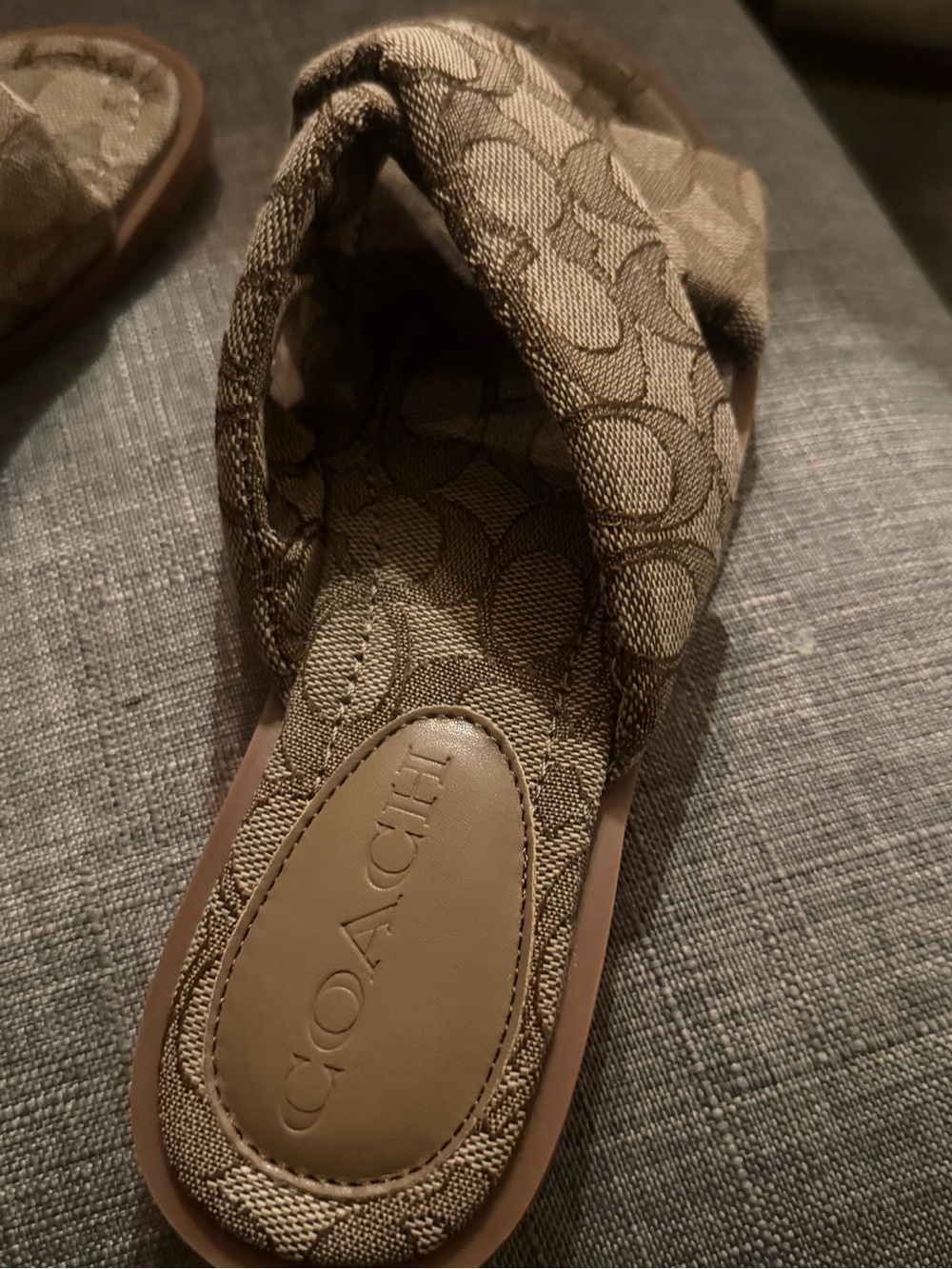 Coach Beige Signature Canvas Slide Sandals - Picture 2 of 6